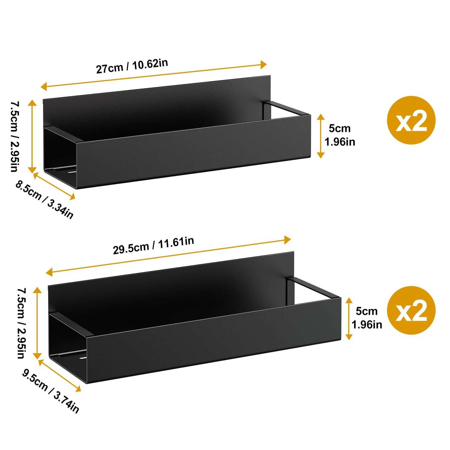 4 Pack Moveable Fridge Magnetic Spice Racks, Metal - Black
