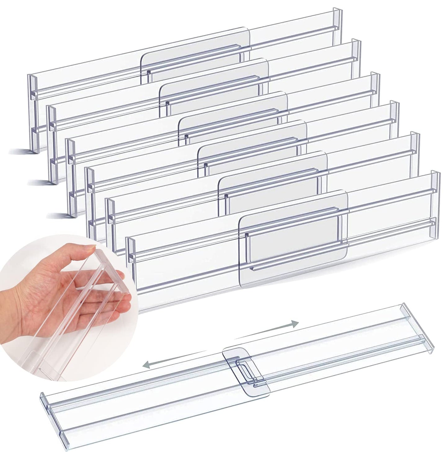 6 Pack Drawer Dividers Organizers Adjustable 3.2" High Expandable from 11-20"