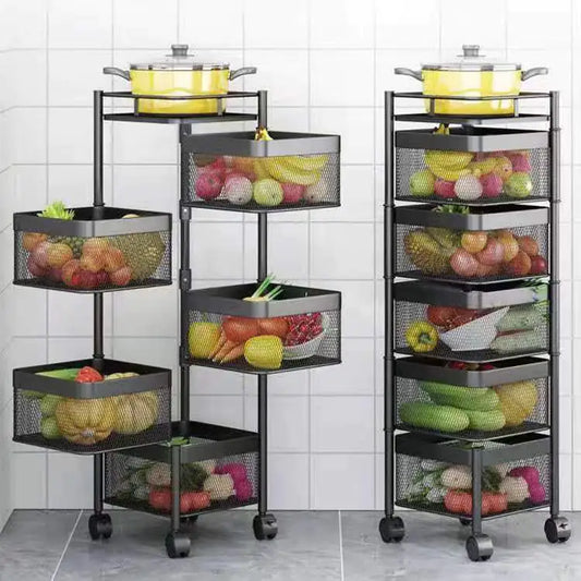 Stackable Metal Rotating Basket Rack with Wheels